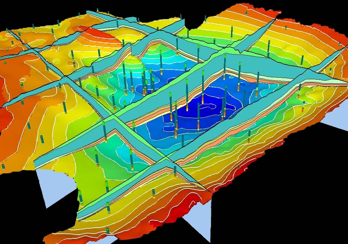 Modèle géologique de l’Albien du Bassin parisien. Toit du Jurassique et coupe dans les formations sus-jacentes