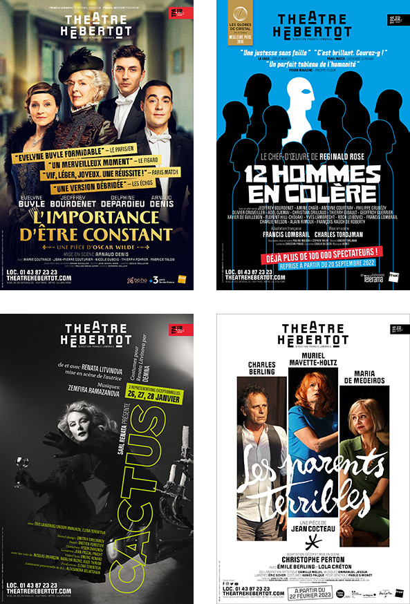 Spectacles au Théâtre hébertot - L'importance d'être Constant, 12 Hommes en colères, Cactus, Les parent terribles
